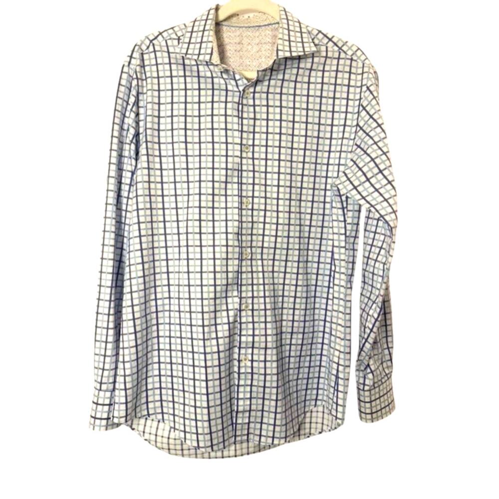 Bugatchi Uomo long-sleeve dress shirt blue plaid sz. 16 34/35